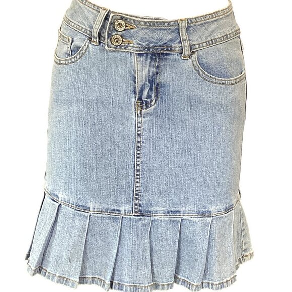 Angels Denim Pleated Skirt Jr Sz 5 Blue #310C - Picture 2 of 8